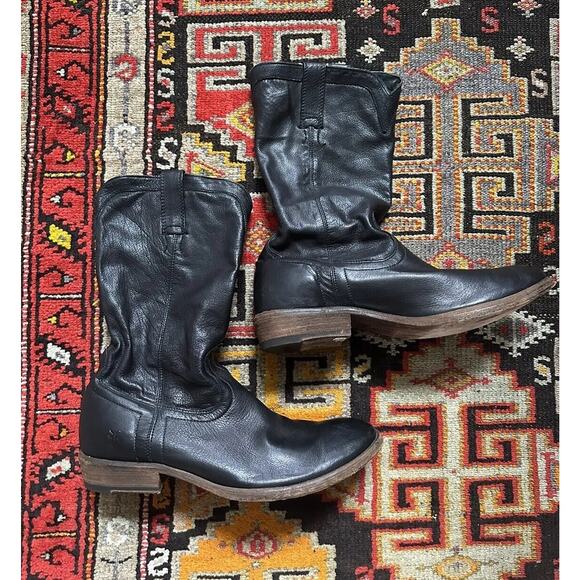 Frye Mens 87687 Carson Black Leather Pull On Cowboy Western Boots Size 8.5 D - Picture 1 of 16